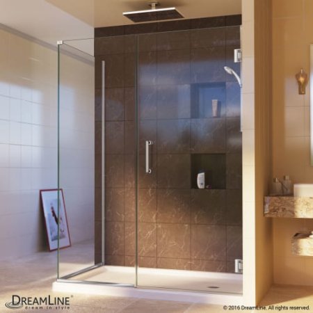 Unidoor Plus 47" x 34-3/8" x 72" Hinged Shower Enclosure, Brushed Nickel