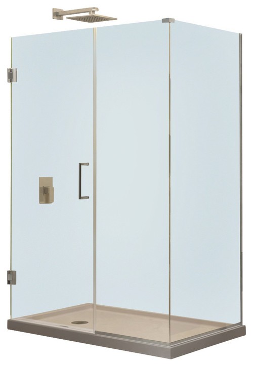 Unidoor Plus 48" x 30-3/8" x 72" Hinged Shower Enclosure, Brushed Nickel