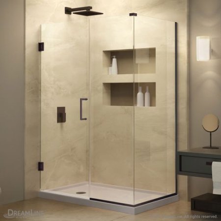 Unidoor Plus 50-1/2" x 34-3/8" x 72" Hinged Shower Enclosure, Oil Rubbed Bronze