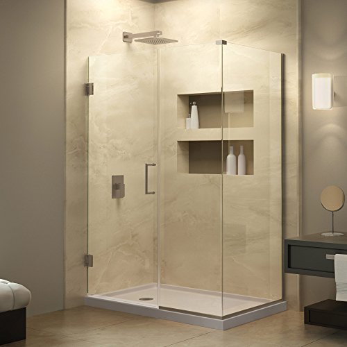 Unidoor Plus 53" x 34-3/8" x 72" Hinged Shower Enclosure, Brushed Nickel