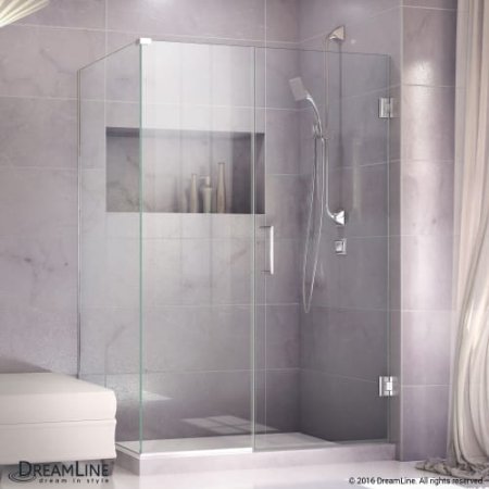 Unidoor Plus 54 in. W x 34-3/8 in. D x 72 in. H Hinged Shower Enclosure, Chrome