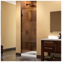 DreamLine Unidoor 29 in. W x 72 in. H Frameless Hinged Shower Door, Frosted Band Glass, in Oil Rubbed Bronze