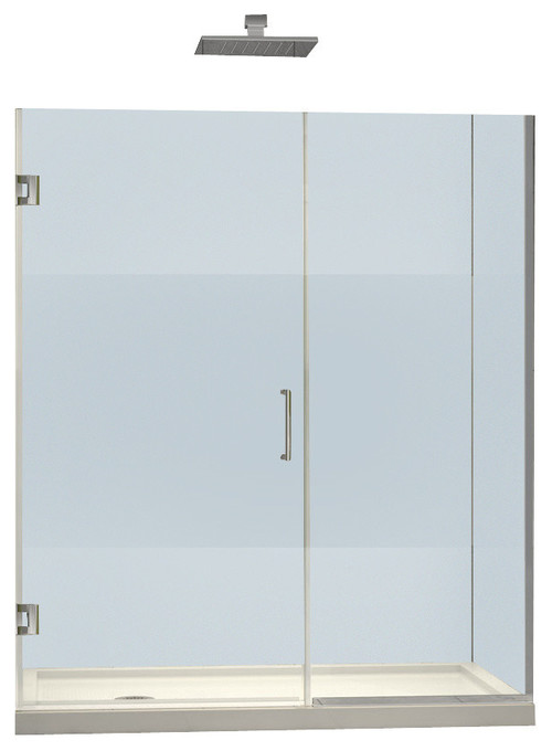 DreamLine Unidoor Plus 35-35 1/2 in. W x 72 in. H Frameless Hinged Shower Door, Frosted Band, Chrome
