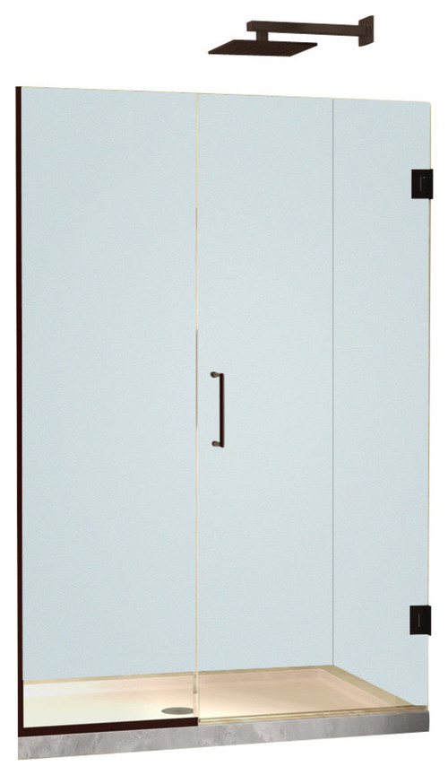 DreamLine Unidoor Plus 35-35 1/2 in. W x 72 in. H Frameless Hinged Shower Door, Frosted Band, Oil Rubbed Bronze