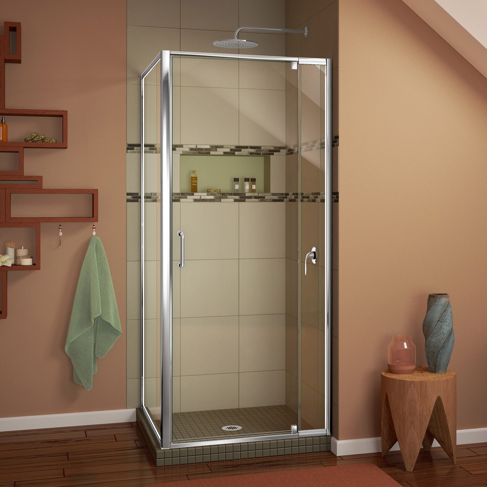 Flex 32"W x 32"D x 76.75"H Frameless Shower Enclosure, Backwall and Base Kit, Chrome Finish Hardware