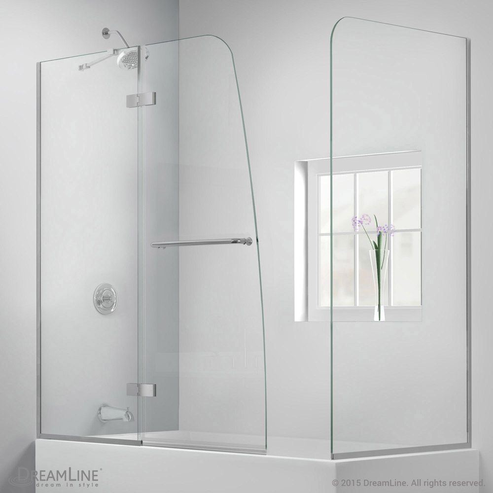 DreamLine Aqua Ultra 57-60 in. W x 30 in. D x 58 in. H Frameless Hinged Tub Door with Return Panel in Chrome