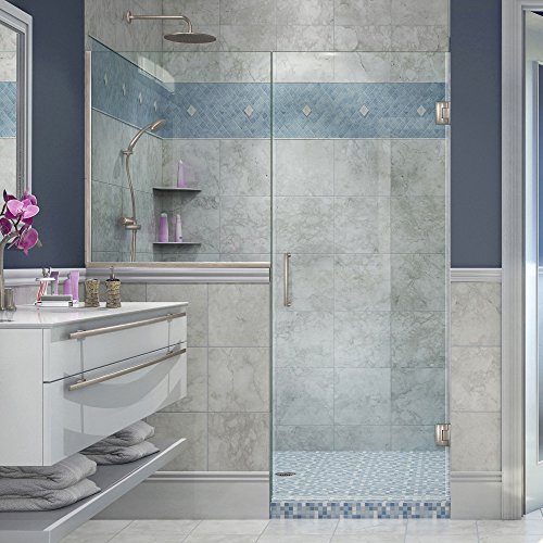 DreamLine Unidoor Plus 47-47 1/2 in. W x 72 in. H Hinged Shower Door with 34 in. Half Panel, Clear Glass, Brushed Nickel