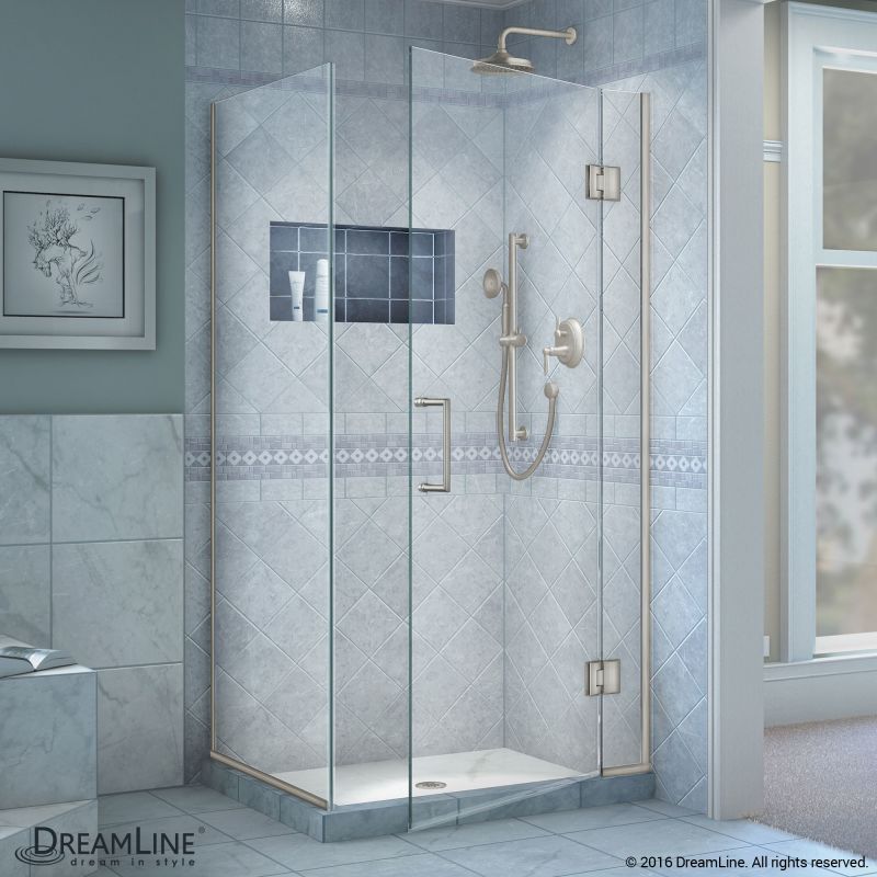 DreamLine Unidoor-X 34 3/8 W x 34 in. D x 72 in. H Frameless Hinged Shower Enclosure in Brushed Nickel