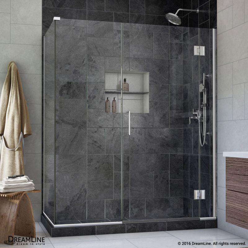 DreamLine Unidoor-X 57 in. W x 30 3/8 in. D x 72 in. H Frameless Hinged Shower Enclosure in Chrome