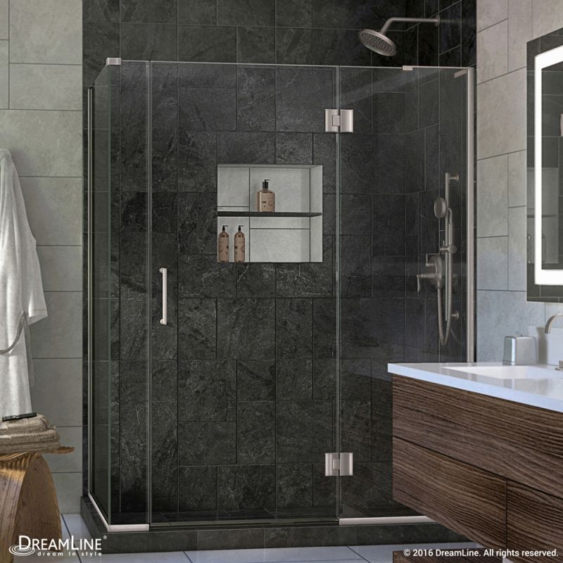 DreamLine Unidoor-X 58 in. W x 34 3/8 in. D x 72 in. H Frameless Hinged Shower Enclosure in Brushed Nickel