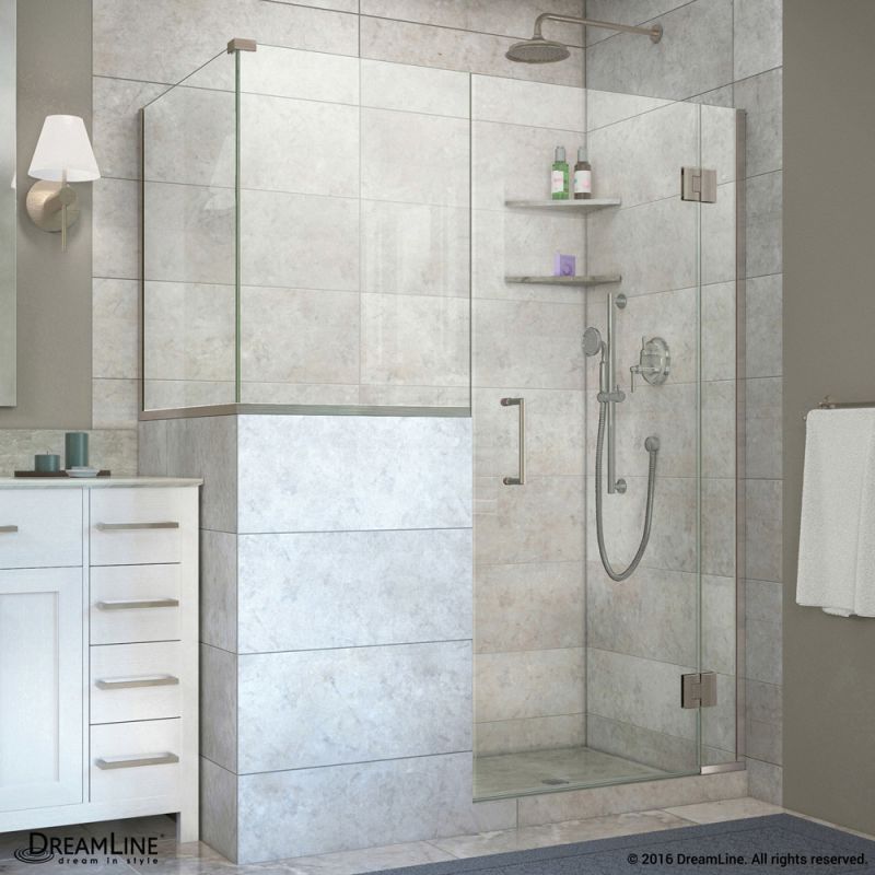 DreamLine Unidoor-X 59 in. W x 30 3/8 in. D x 72 in. H Frameless Hinged Shower Enclosure in Brushed Nickel