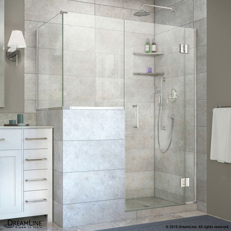 DreamLine Unidoor-X 57 in. W x 30 3/8 in. D x 72 in. H Frameless Hinged Shower Enclosure in Chrome