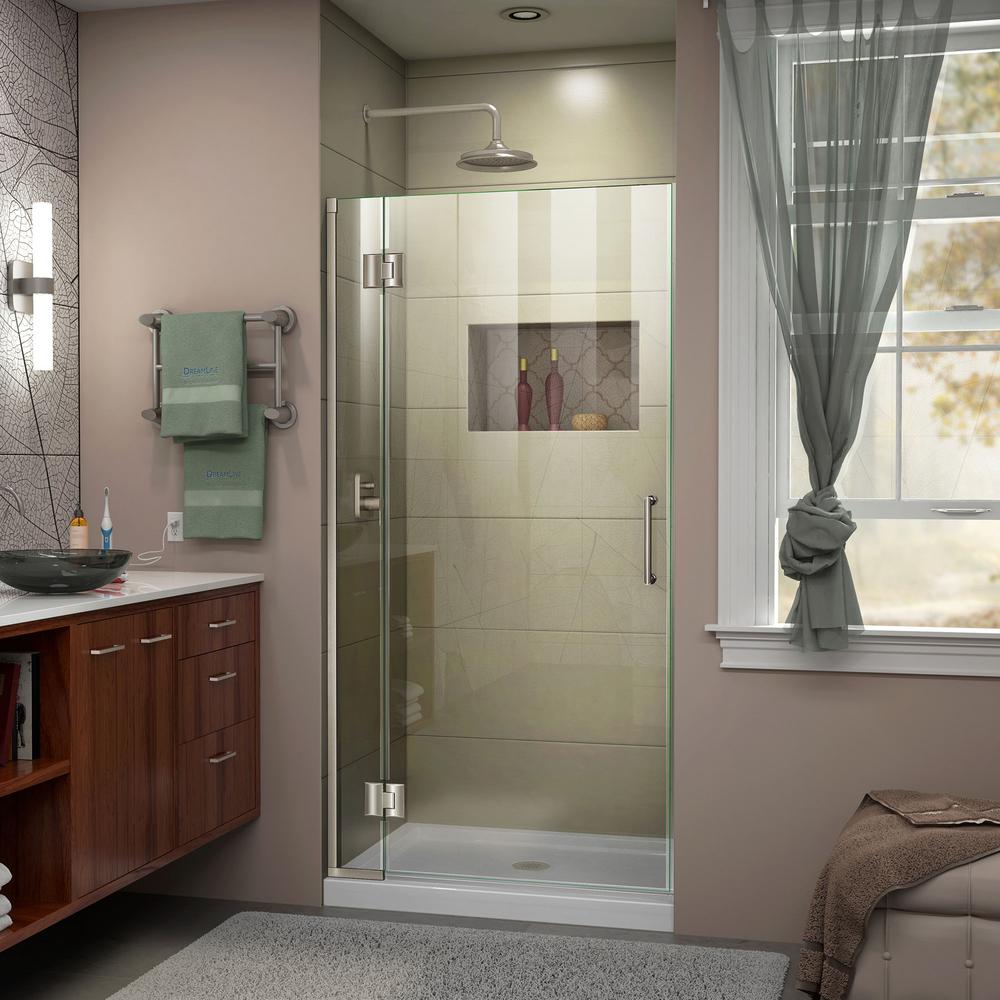 DreamLine Unidoor-X 33 in. W x 72 in. H Frameless Hinged Shower Door in Brushed Nickel