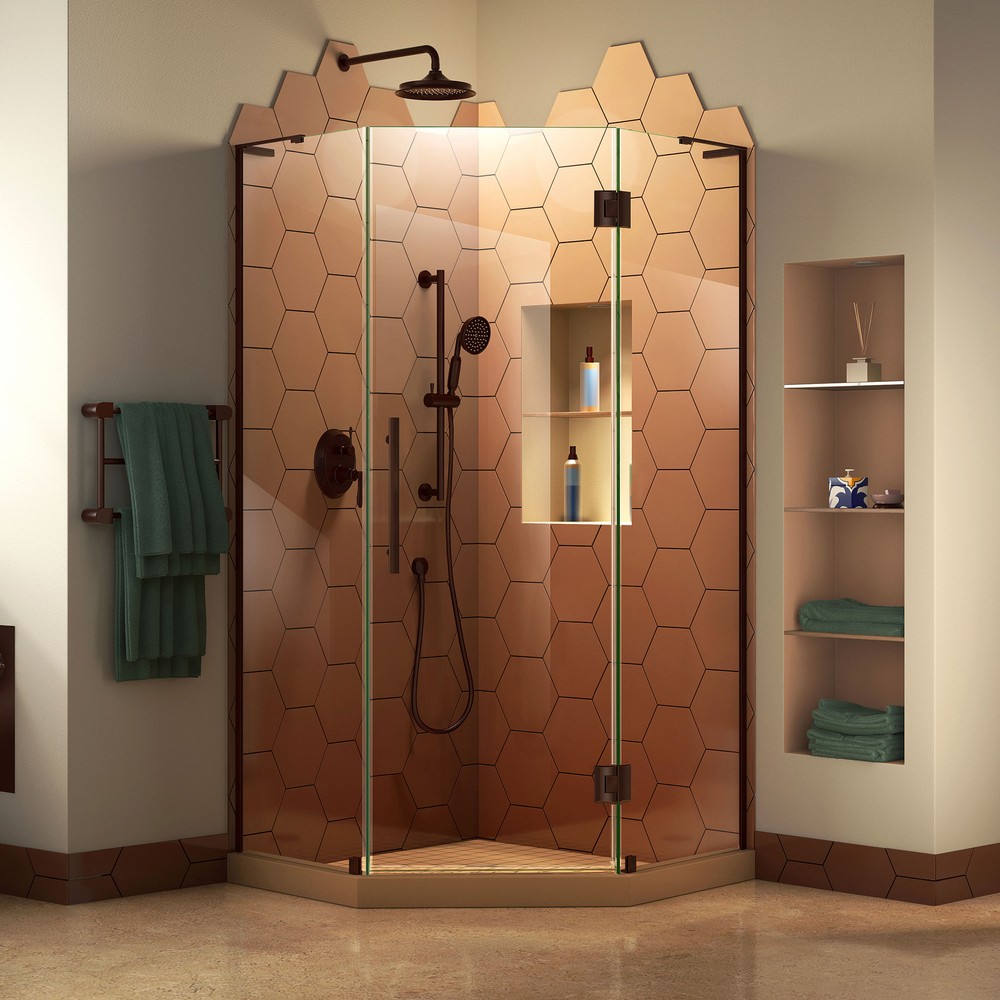 DreamLine Prism Plus 36 in. D x 36 in. W x 72 in. H Frameless Hinged Shower Enclosure in Brushed Nickel