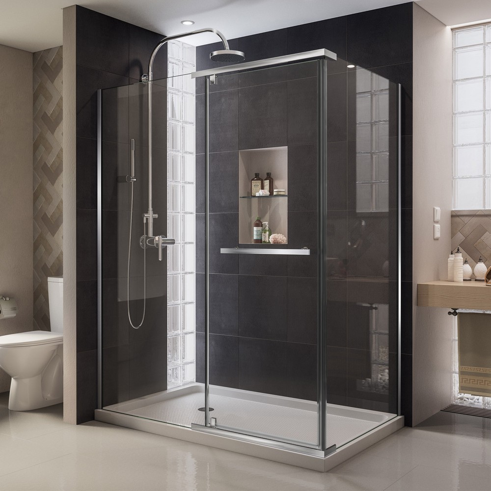 DreamLine Prism Plus 38 in. D x 38 in. W x 72 in. H Frameless Hinged Shower Enclosure in Brushed Nickel