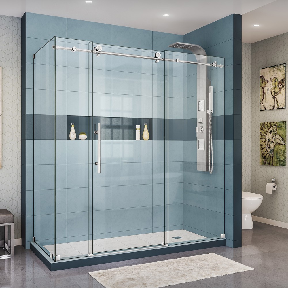 DreamLine Enigma-X 34 1/2 in. D x 72 3/8 in. W x 76 in. H Fully Frameless Sliding Shower Enclosure in Brushed Stainless Steel