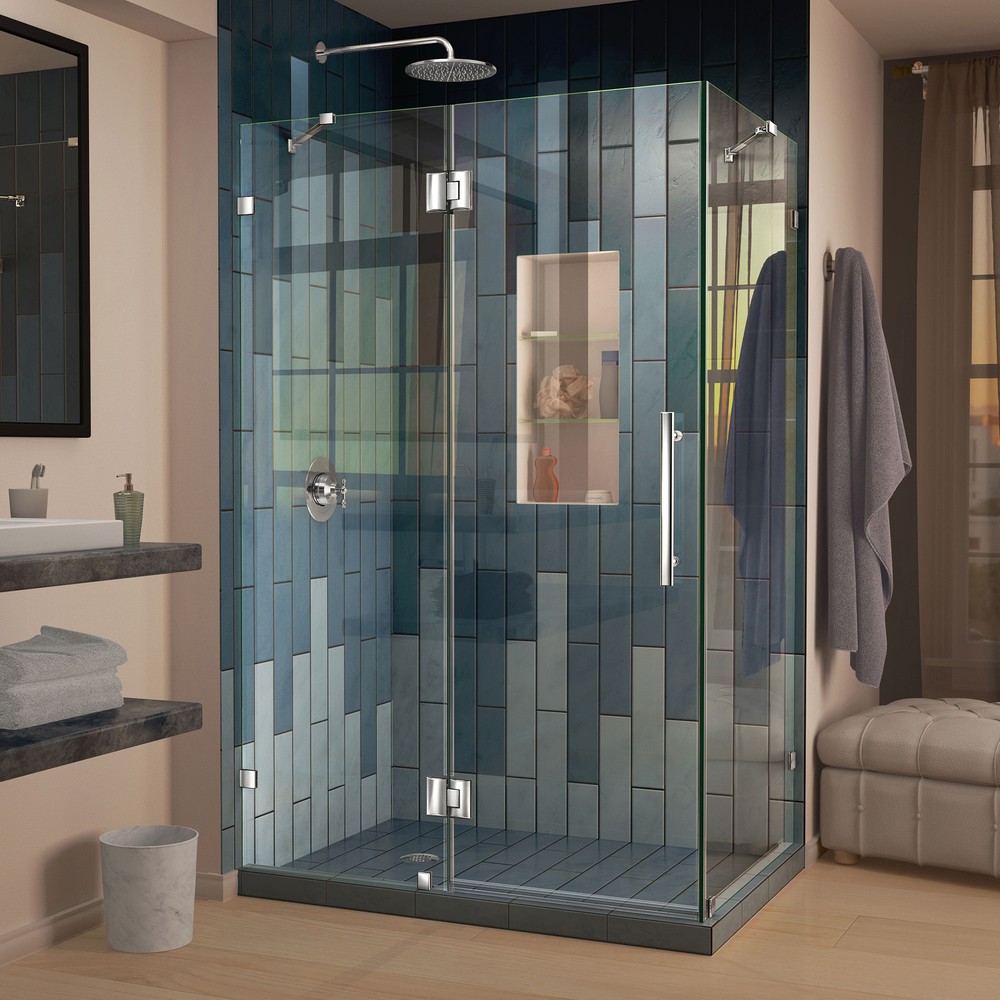 DreamLine Quatra Lux 34 1/4 in. D x 46 3/8 in. W x 72 in. H Frameless Hinged Shower Enclosure in Satin Black