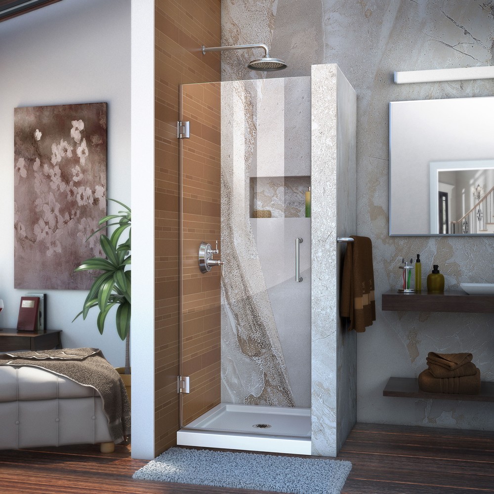 DreamLine Unidoor 32-33 in. W x 72 in. H Frameless Hinged Shower Door, Clear Glass, in Satin Black