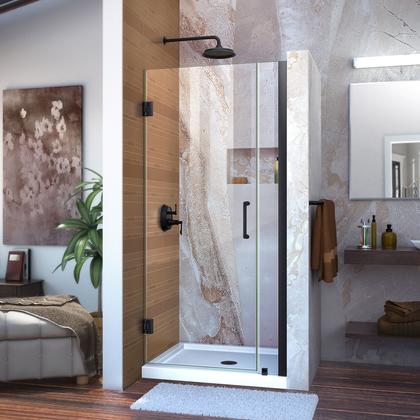 DreamLine Unidoor 33-34 in. W x 72 in. H Frameless Hinged Shower Door, Clear Glass, in Satin Black