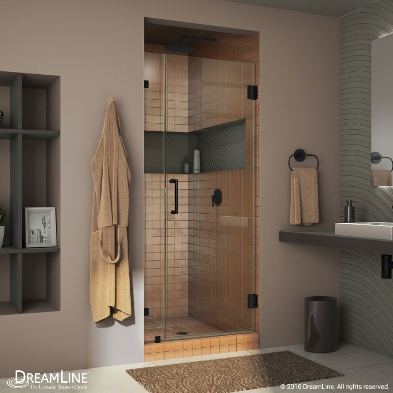 DreamLine Unidoor Lux 32 in. W x 72 in. H Fully Frameless Hinged Shower Door in Satin Black