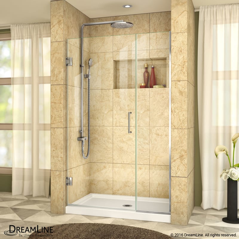 DreamLine Unidoor Plus 38-38 1/2 in. W x 72 in. H Frameless Hinged Shower Door, Clear Glass, Satin Black