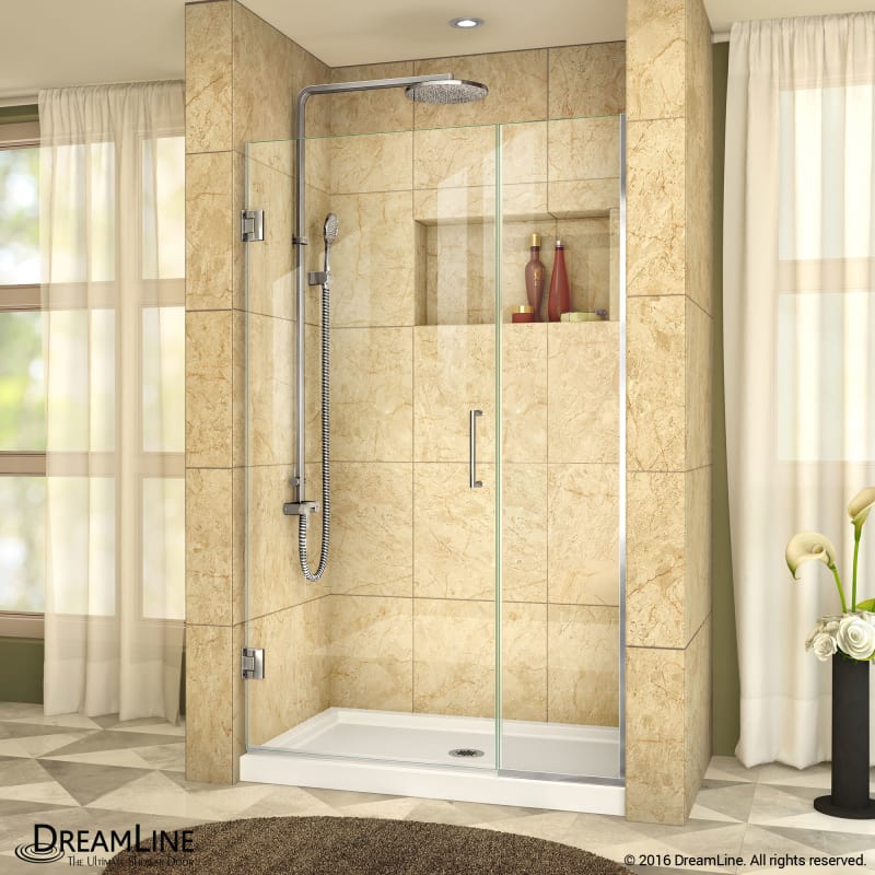 DreamLine Unidoor Plus 43-43 1/2 in. W x 72 in. H Frameless Hinged Shower Door, Clear Glass, Satin Black