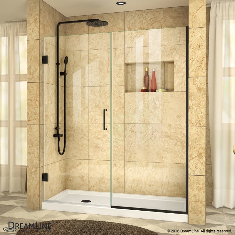 DreamLine Unidoor Plus 38 1/2 - 39 in. W x 72 in. H Frameless Hinged Shower Door, Clear Glass, Satin Black