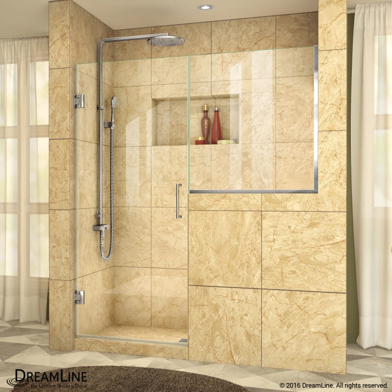 DreamLine Unidoor Plus 57-57 1/2 in. W x 72 in. H Hinged Shower Door with 34 in. Half Panel, Clear Glass, Satin Black