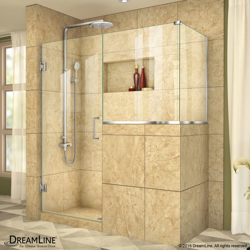 DreamLine Unidoor Plus 57 in. W x 30 3/8 in. D x 72 in. H Frameless Hinged Shower Enclosure, Clear Glass, Satin Black