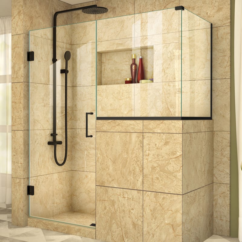 DreamLine Unidoor Plus 59 in. W x 30 3/8 in. D x 72 in. H Frameless Hinged Shower Enclosure, Clear Glass, Satin Black