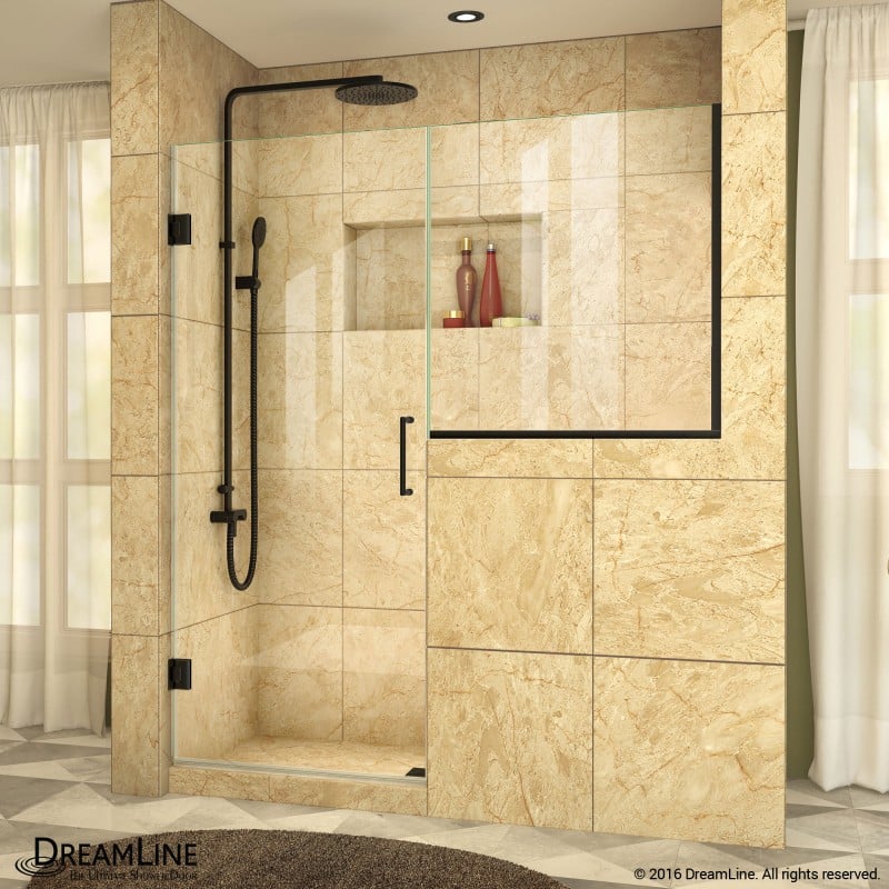 DreamLine Unidoor Plus 59-59 1/2 in. W x 72 in. H Hinged Shower Door with 36 in. Half Panel, Clear Glass, Satin Black