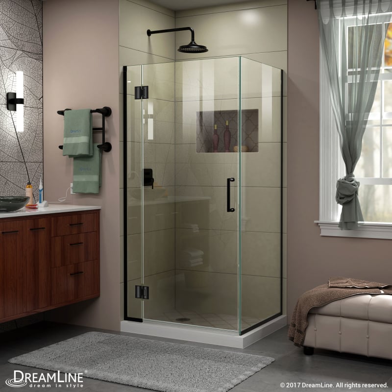 DreamLine Unidoor-X 29 3/8 in. W x 34 in. D x 72 in. H Frameless Hinged Shower Enclosure in Satin Black