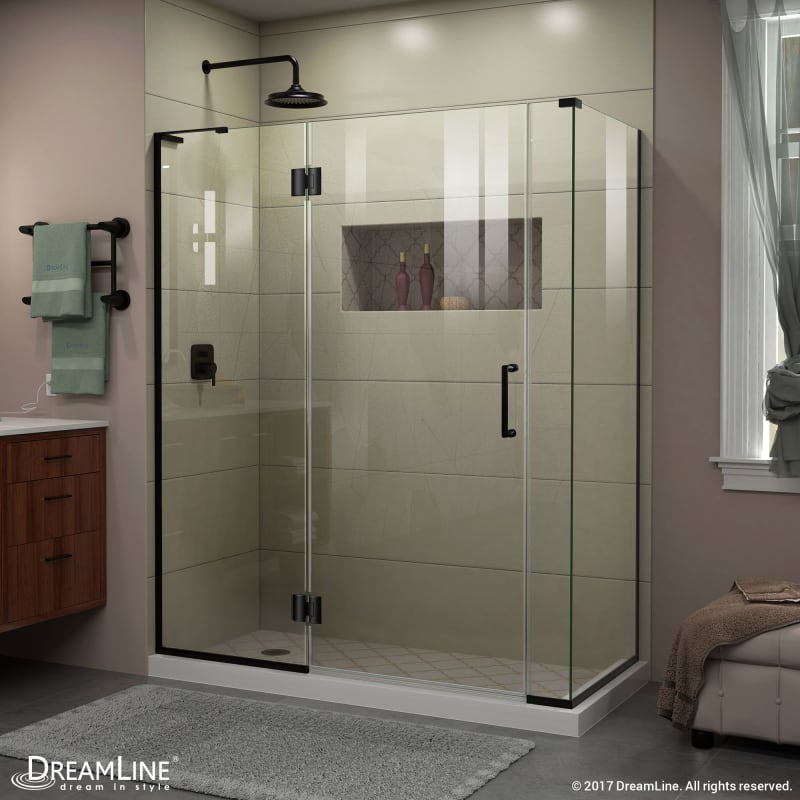 DreamLine Unidoor-X 58 in. W x 34 3/8 in. D x 72 in. H Frameless Hinged Shower Enclosure in Satin Black