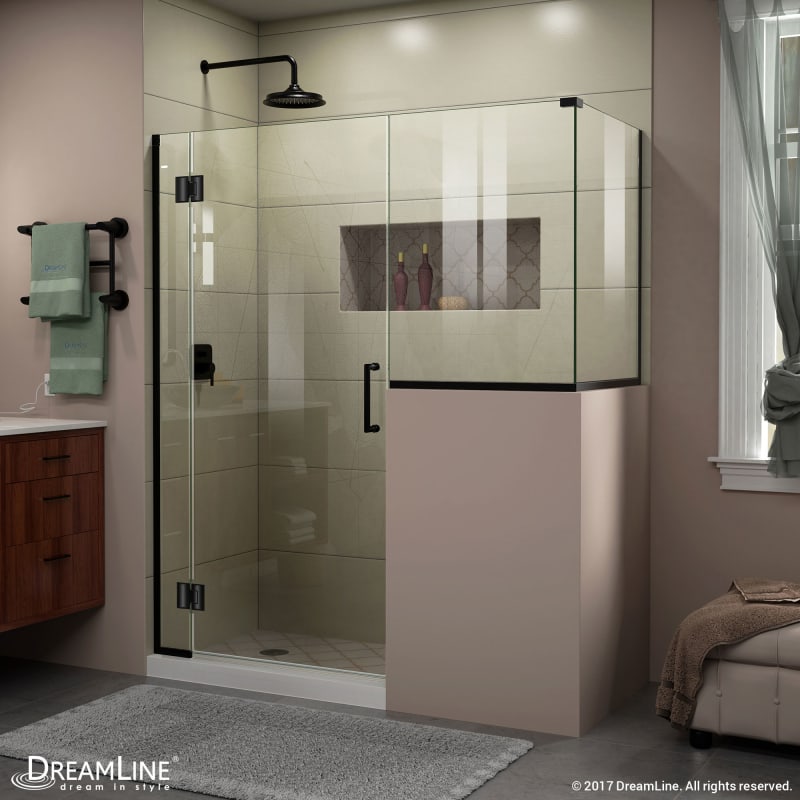 DreamLine Unidoor-X 58 in. W x 36 3/8 in. D x 72 in. H Frameless Hinged Shower Enclosure in Satin Black