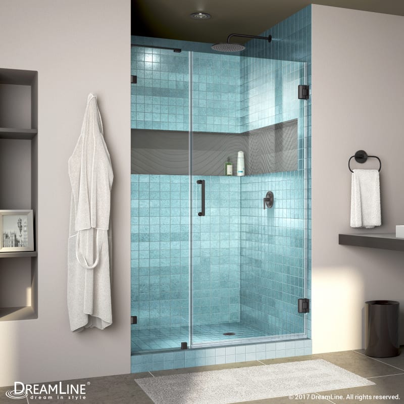 DreamLine Unidoor Lux 37 in. W x 72 in. H Fully Frameless Hinged Shower Door with L-Bar in Satin Black