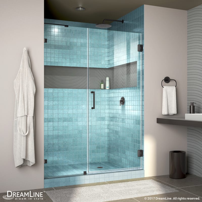 DreamLine Unidoor Lux 45 in. W x 72 in. H Fully Frameless Hinged Shower Door with L-Bar in Satin Black