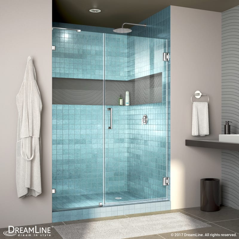 DreamLine Unidoor Lux 50 in. W x 72 in. H Fully Frameless Hinged Shower Door with L-Bar in Chrome