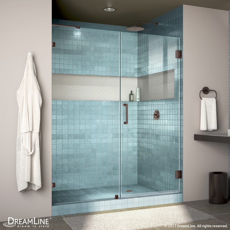 DreamLine Unidoor Lux 53 in. W x 72 in. H Fully Frameless Hinged Shower Door with L-Bar in Oil Rubbed Bronze