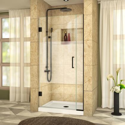 DreamLine Unidoor Plus 35-35 1/2 in. W x 72 in. H Frameless Hinged Shower Door, Frosted Band, Satin Black