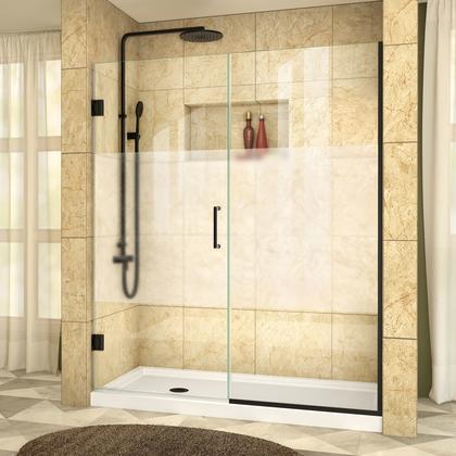 DreamLine Unidoor Plus 59 1/2 - 60 in. W x 72 in. H Frameless Hinged Shower Door, Frosted Band, Satin Black