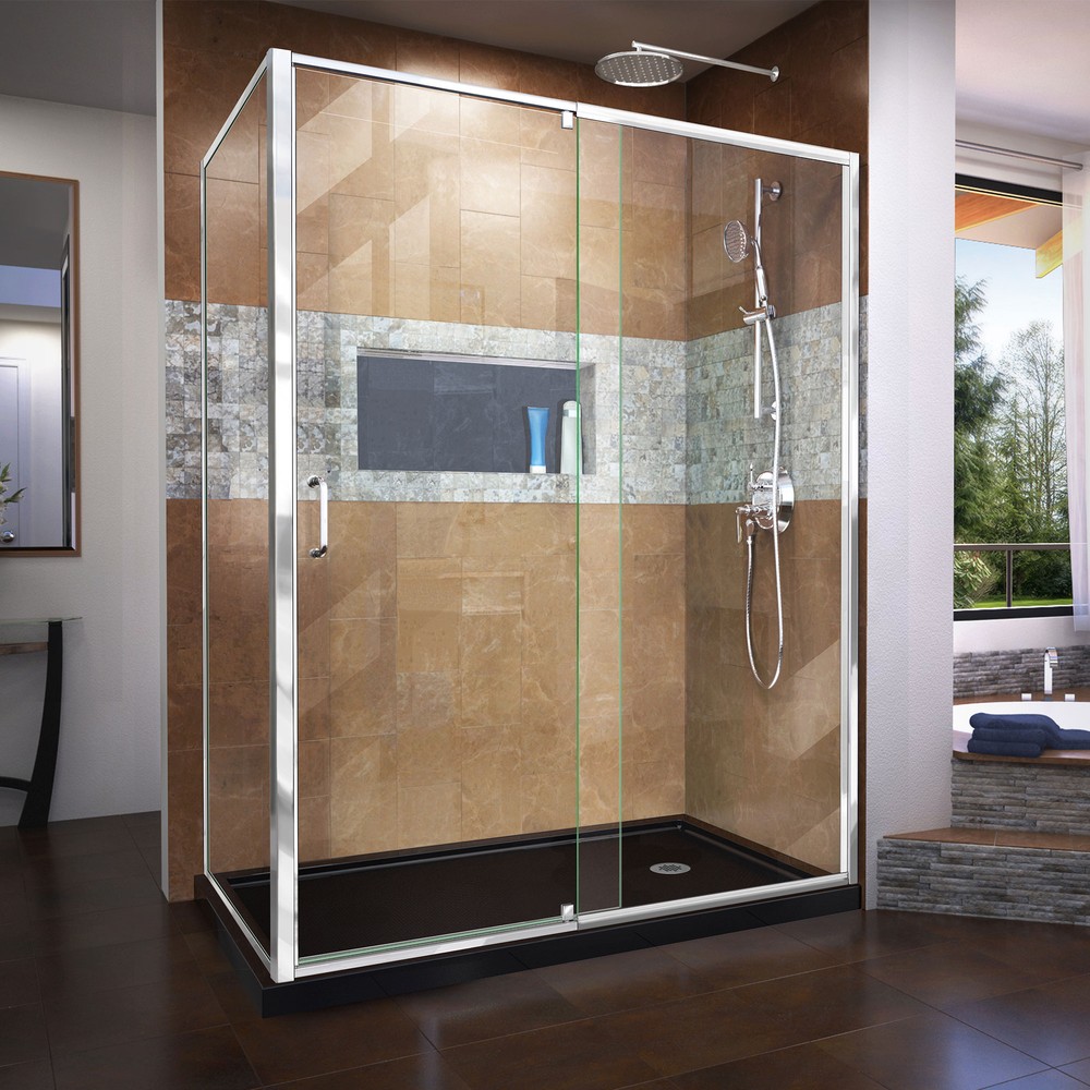 Dreamline Flex 34 1/2 in. D x 44-48 in. W x 72 in H. Semi-Frameless Pivot Shower Enclosure in Chrome