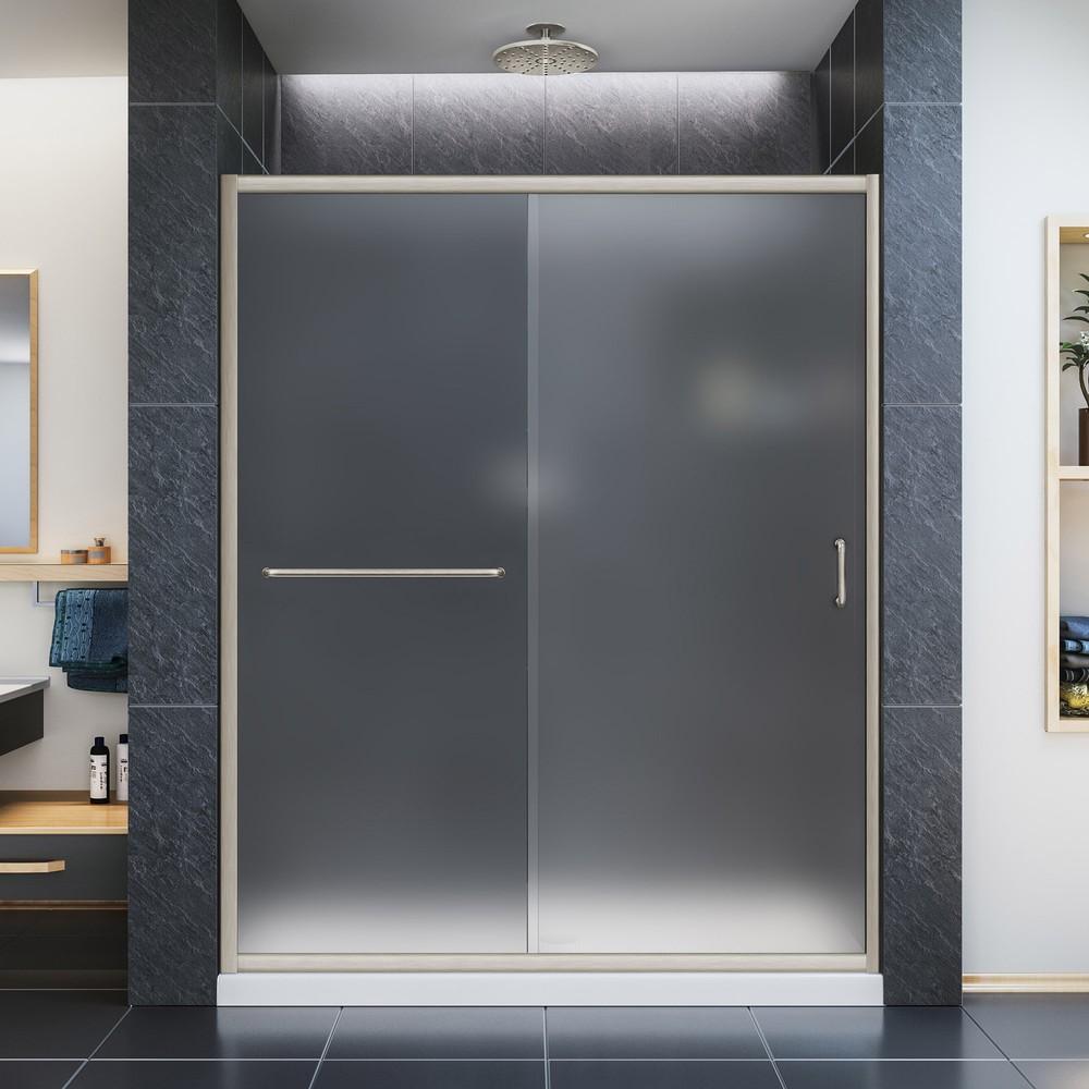 DreamLine Infinity-Z 30 in. D x 60 in. W x 74 3/4 in. H Frosted Sliding Shower Door in Chrome and Left Drain Black Base