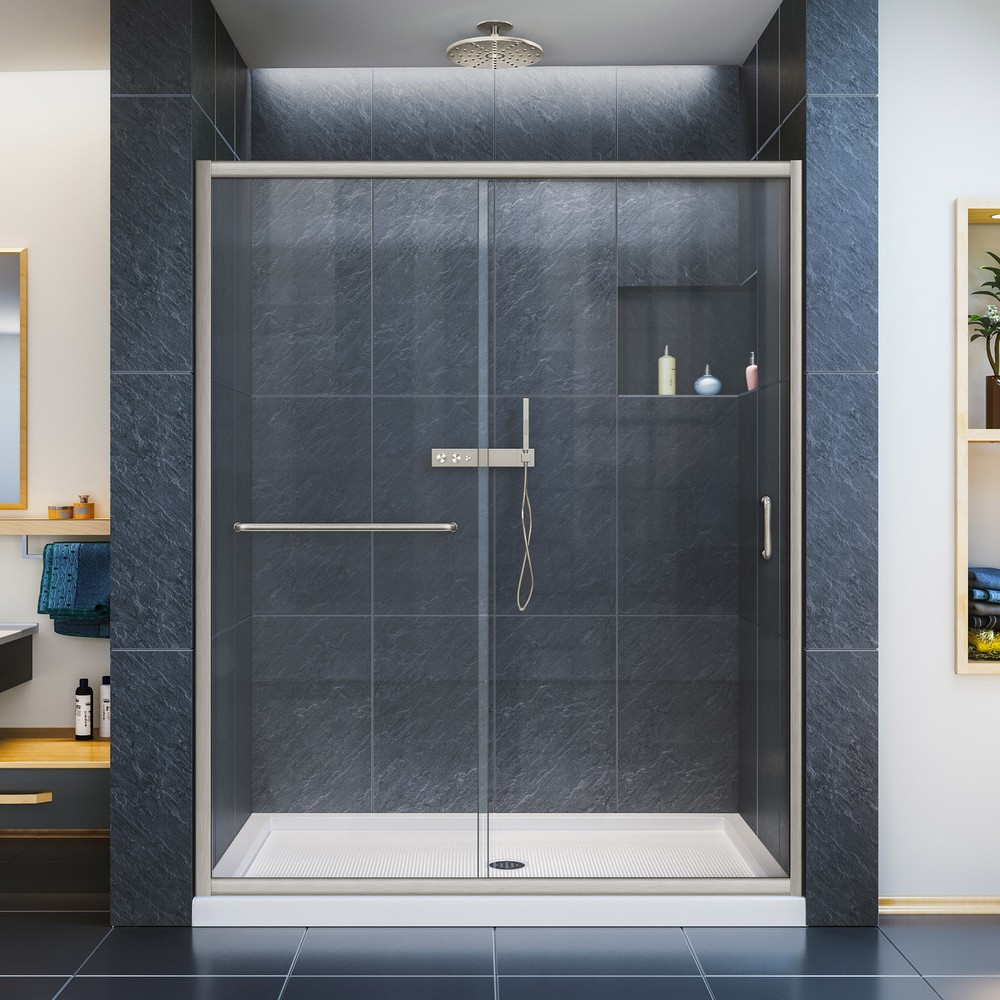 DreamLine Infinity-Z 36 in. D x 60 in. W x 74 3/4 in. H Frosted Sliding Shower Door in Chrome and Left Drain Black Base