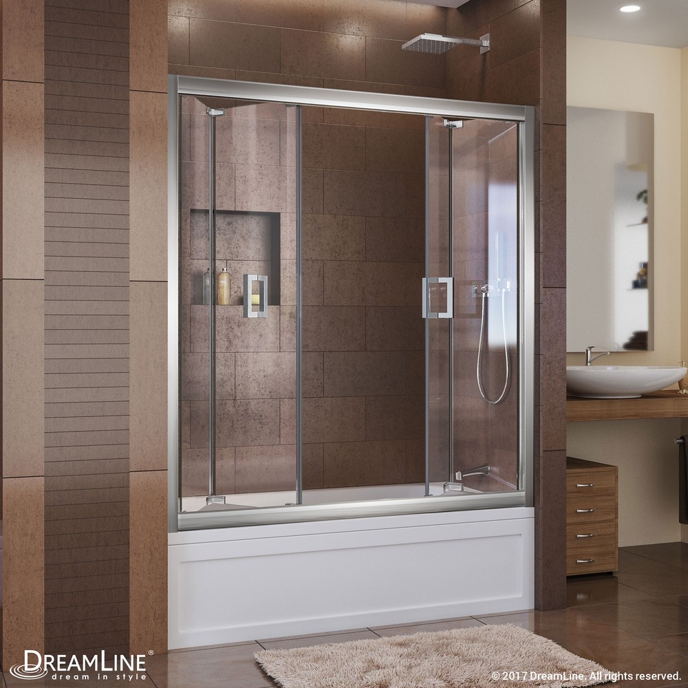 DreamLine Butterfly 32 in. D x 32 in. W x 74 3/4 in. H Sliding Bi-Fold Shower Door in Chrome with Center Drain Biscuit Base Kit