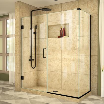 DreamLine Unidoor Plus 55 1/2 in. W x 34 3/8 in. D x 72 in. H Frameless Hinged Shower Enclosure, Clear Glass, Satin Black