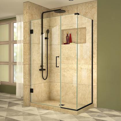 DreamLine Unidoor Plus 40 1/2 in. W x 34 3/8 in. D x 72 in. H Frameless Hinged Shower Enclosure, Clear Glass, Satin Black