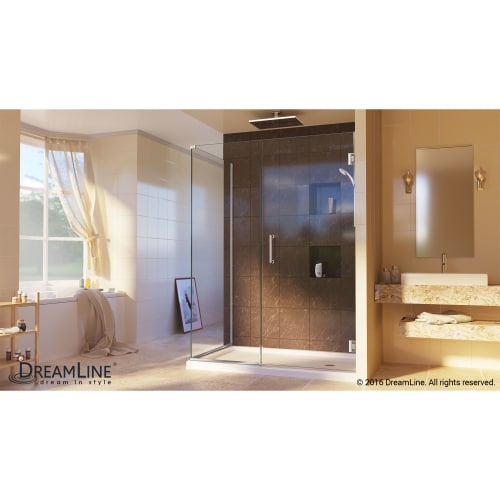 DreamLine Unidoor Plus 33 in. W x 34 3/8 in. D x 72 in. H Frameless Hinged Shower Enclosure, Clear Glass, Satin Black