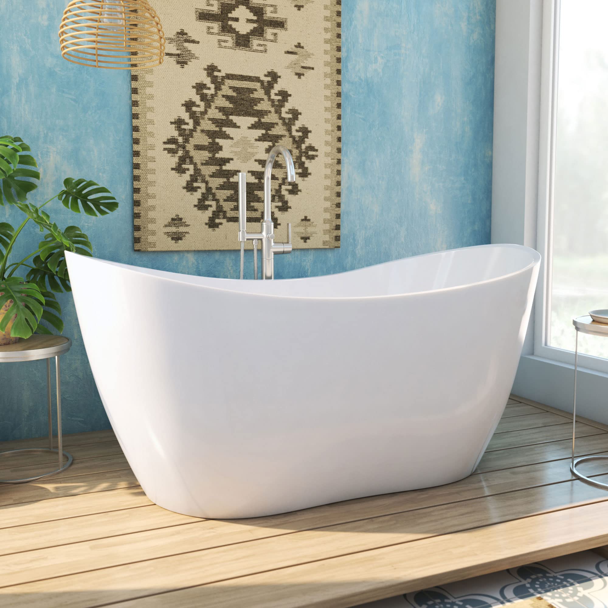 DreamLine Nile 59 in. L x 28 in. H Acrylic Freestanding Bathtub with Brushed Nickel Finish