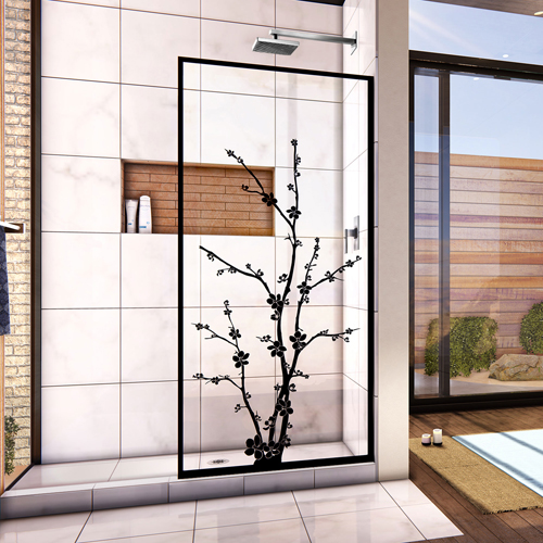 DreamLine Linea Blossom 34 in. W x 72 in. H Single Panel Frameless Shower Door, Open Entry Design in Satin Black