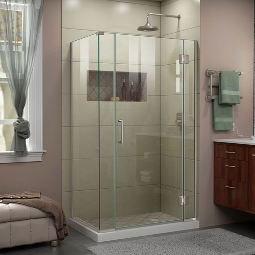 DreamLine Unidoor-X 39 1/2 in. W x 34 3/8 in. D x 72 in. H Frameless Hinged Shower Enclosure in Brushed Nickel